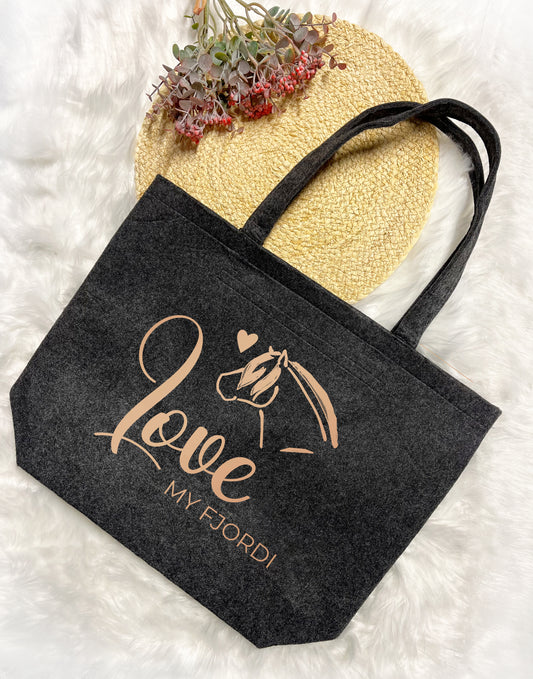 Fjordi Fjordpferd Norweger Falbe Herzenspony Shopper Filzshopper Tasche Geschenk Pferd